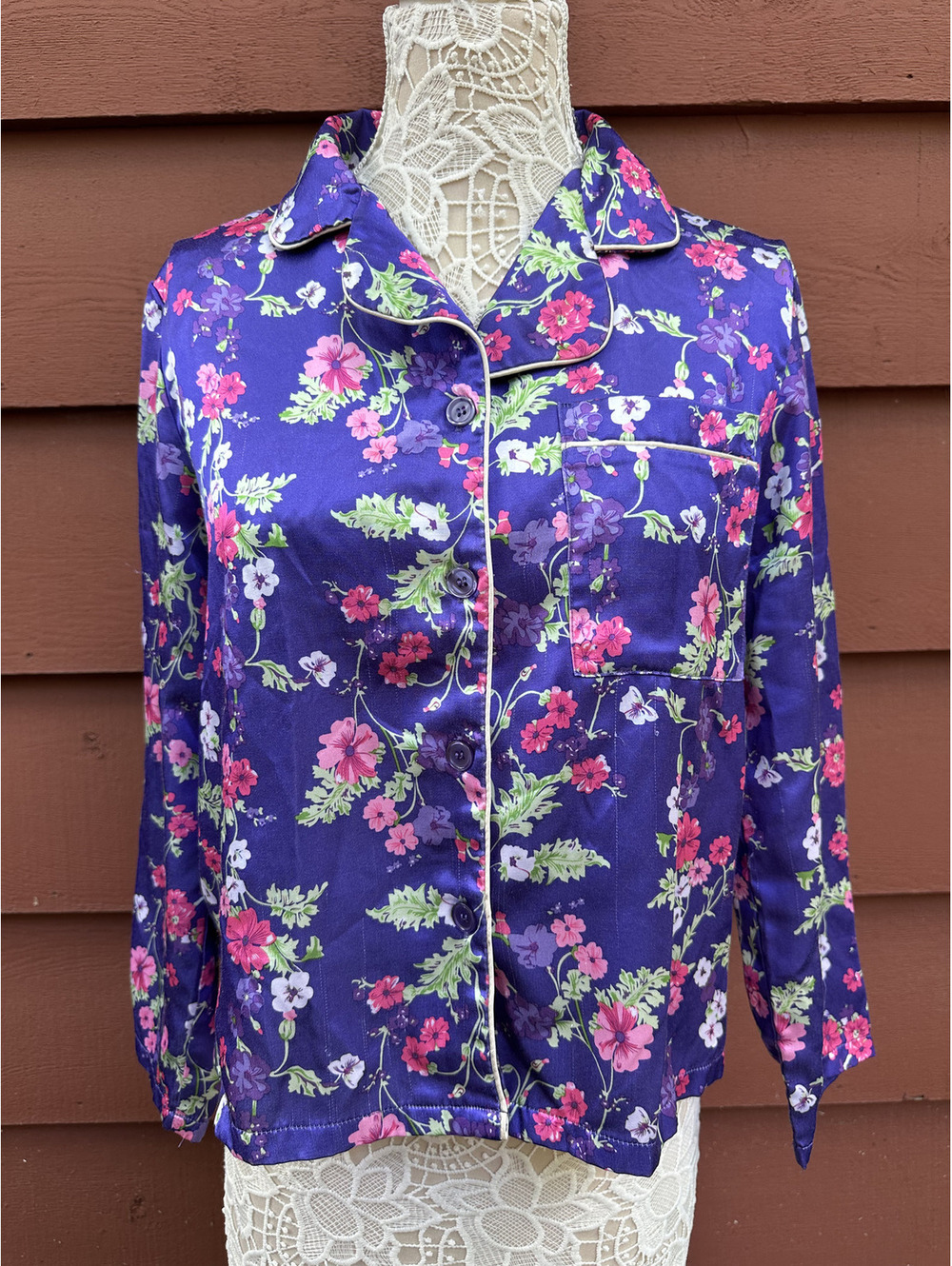 Anthony Richards Purple Floral Satin Pajama Top